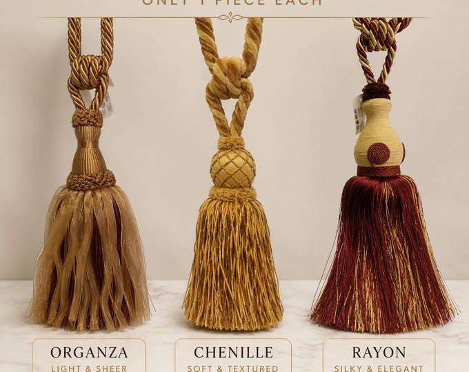 Curtain Tassel Tiebacks Collection | Organza, Chenille & Rayon | Luxury Drapery Holdbacks Limited Pieces