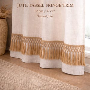 Boho Jute Tassel Fringe Trim – 12 cm Natural Macrame Style Fringe – Rustic Trim for Curtains, Pillows, Table Runners & Craft Decor