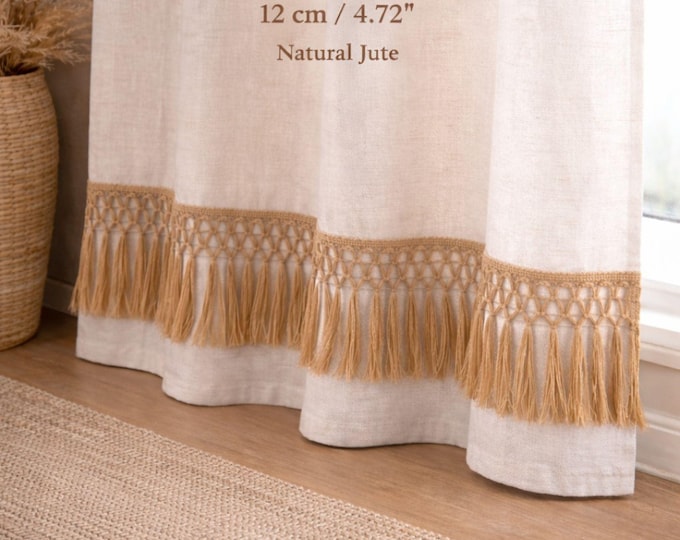 Boho Jute Tassel Fringe Trim – 12 cm Natural Macrame Style Fringe – Rustic Trim for Curtains, Pillows, Table Runners & Craft Decor