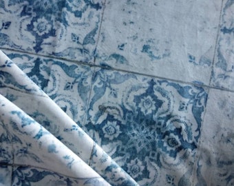 Velvet Blue Geometric Printed Upholstery Curtains Fabric| Double Width 280cm-118 inches width Velvet Drapery Fabric