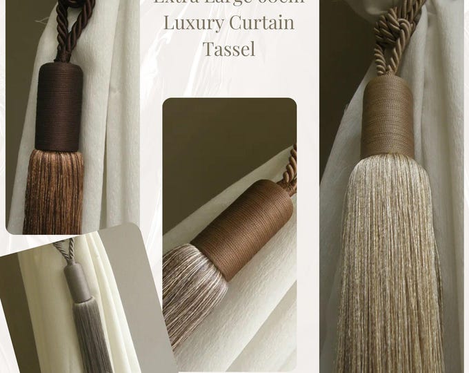 Extra Large 60cm Curtain Tassel Tieback | Luxury Silktouch Rope Holdback | Statement Long Drapery Tie Back