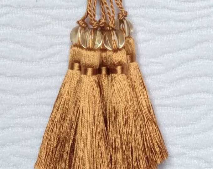 Gold Mini Tassel With Beads | 9cm-3.54 inches Height With Loop | Silky Colorful Tassel