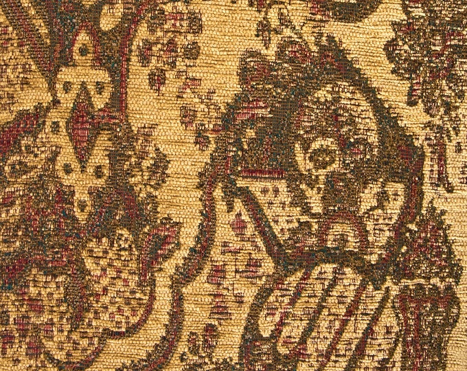 Viscose Jacquard Chenille Classic Upholstery Fabric | 138cm - 54" Width Brown Beige Classic Sofa, Cushions Fabric | Sold by the meter