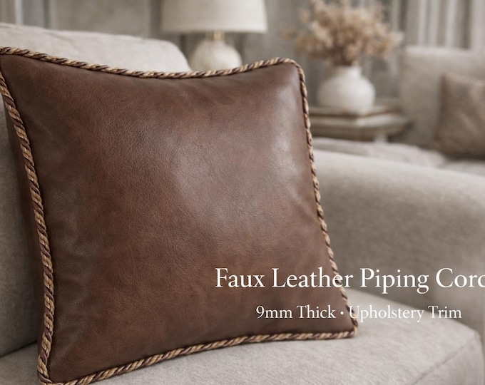9mm Faux Leather Piping Cord | Thick Upholstery Trim for Cushions & Sofa Edging | Decorative Twisted Cord by the Meter
