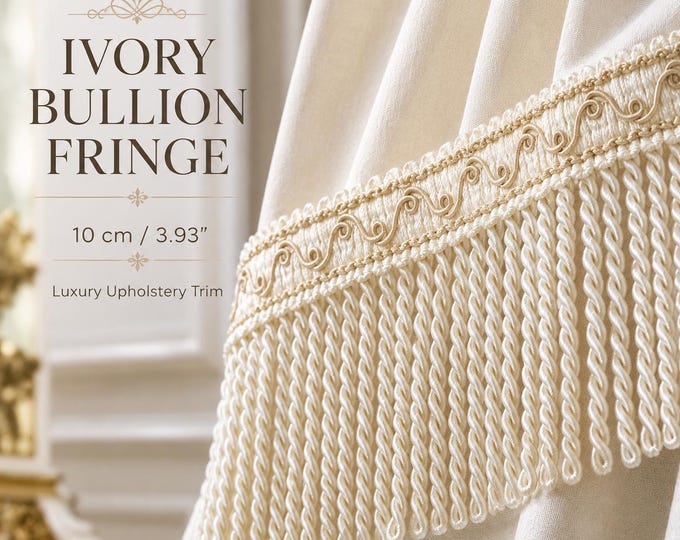 Ivory Bullion Fringe Trim | 10cm / 3.93” Elegant Rayon Upholstery Fringe for Luxury Curtains & Decor