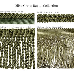 Olive Oil Rayon Fringe Trims Collection | Cords, Braid Gimps, Chainette Fringe, Bullion Fringe & more