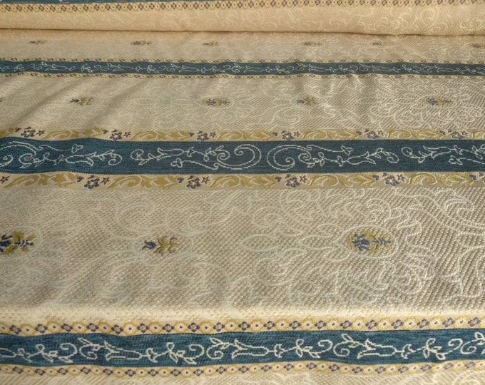 Beige Blue Striped Chenille Upholstery Fabric | 280cm-110" Width Classic Upholstery Fabric | Sold by meter
