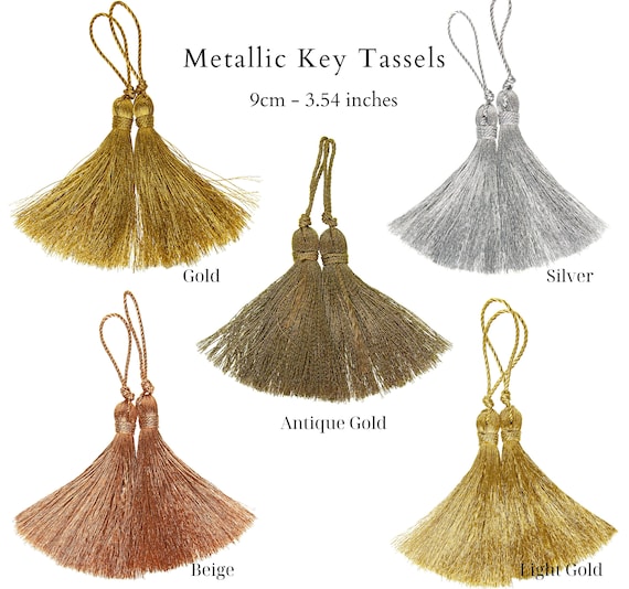 Metallic Fiber Key Tassels | 9cm-3.54 inches Height Plus Loop Gold Key Tassels | Gold Decorative Ecclesiastical Tassels