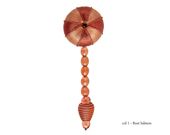 Rust Brown Salmon Tassel With Beads and Crystals | 11cm - 4.33 inches Height with Rossette 5cm - 2 inches