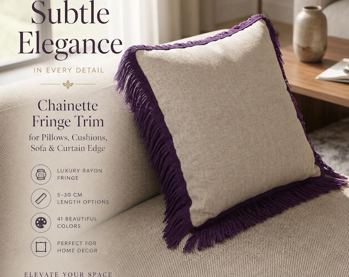 Chainette Fringe Trim for Pillows, Luxury Rayon Fringe 5–30 cm, Upholstery Trim for Cushions, Sofa & Curtain Edge Trim, 41 Colors