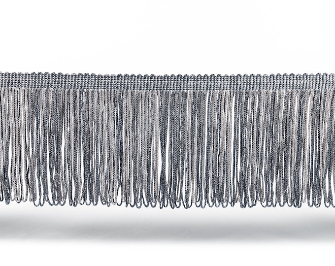 Anthracite Gray Rayon Double Weld Fringe Trimmings |10cm-4" Height Fringe Trimming | DIY crafts, long sewing fringe trim sold by the meter