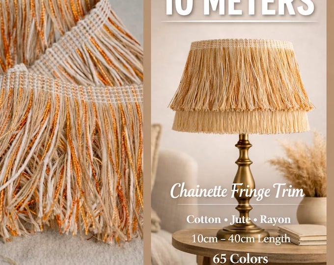 Boho Chainette Fringe Trim – Cotton Jute Rayon Tassel Fringe – 10 Meters – Decorative Trim for Pillows, Curtains & Upholstery – 65 Colors