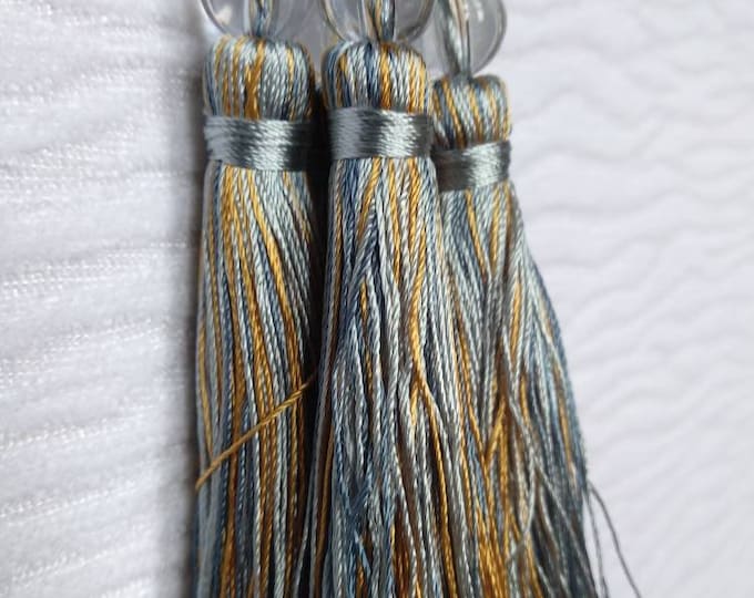 Blue sky Gold Ivory Mini Tassel With Beads | 9cm-3.54 inches Height With Loop | Silky Colorful Tassel