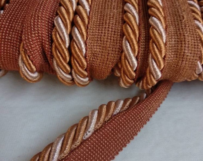 8mm-0.35" Rayon Flanged Piping Cord | Rust Gold Light Beige Twisted Upholstery Piping Cord by the meter