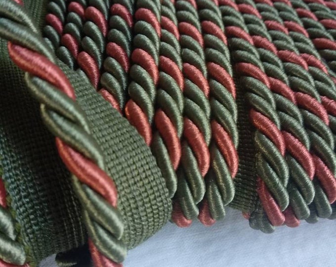 8mm- 0.35" Rayon Flanged Piping Cord | Green Rust Brown Twisted Upholstery Piping Cord by the meter