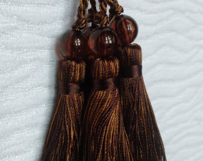 Brown Gold Mini Tassel With Beads | 9cm-3.54 inches Height With Loop | Silky Colorful Tassel