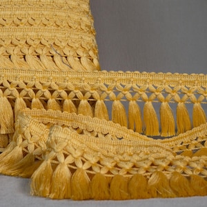 Yellow Pastel Braid Tassel Fringe Trim| 8cm-3.15&quot; Wide Lace Ribbon Trim | Curtains, dress, costumes, accesorries trim by the meter