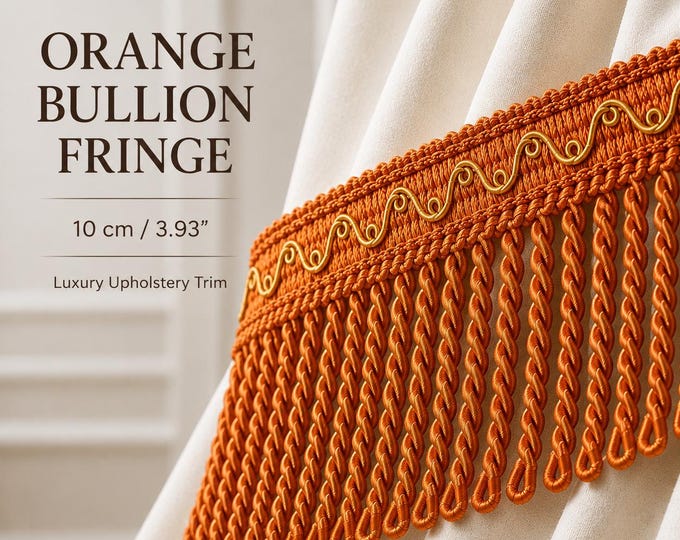 Orange Gold High Quality Bullion Fringe Upholstery Trimmings|10cm-3.93" width |Upholstery, Curtains, Throws Bullion Trims by the meter 