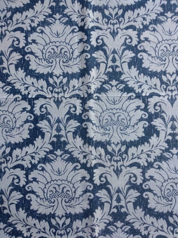 Blue Damask Upholstery Fabric Double Height: 280cm/110inches - Etsy India