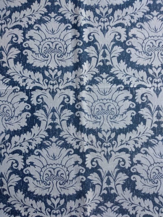Blue Damask Upholstery Fabric Double Height 280cm/110inches Etsy India