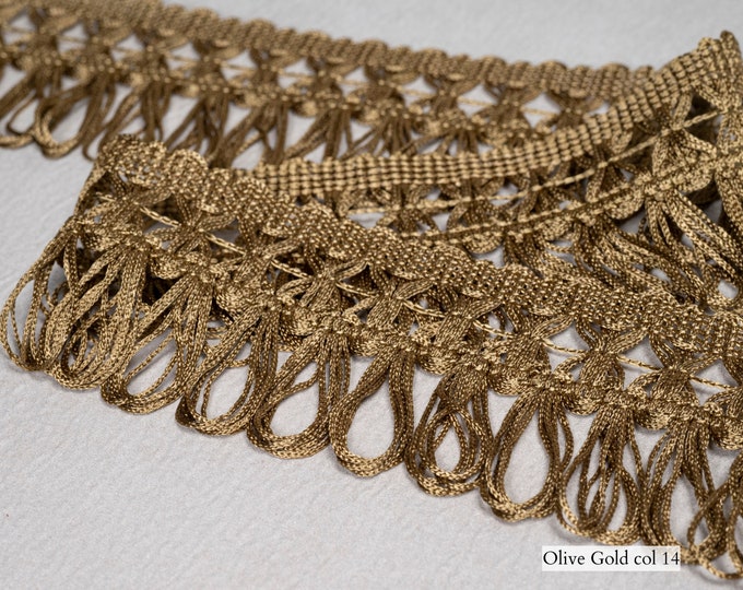 6.5cm-2.5" Rayon Tassel Fringe Trim |Olive Gold Lace Ribbon Trim | Fashion, Fabric, Lampshade, Upholstery Trimming | Sold by the meter