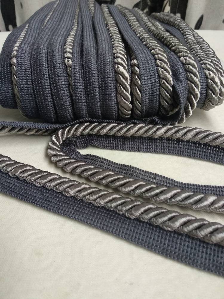 Gray Silver Flanged Piping Cord Fringe Trimmings 10mm 0.39 inches