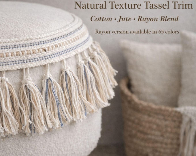 Boho Tassel Fringe Trim for Upholstery  Cushions | Cotton Jute Rayon Blend | 10cm Tassel Trim | 65 Rayon Colors Available | Curtain & Stool