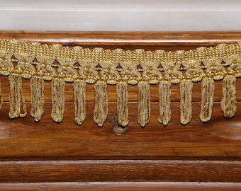 6.5cm-2.5" Rayon Tassel Fringe Trim |Gold Lace Ribbon Trim| Drapery, Fabric, Lampshade, Upholstery Trimming | Sold by the meter