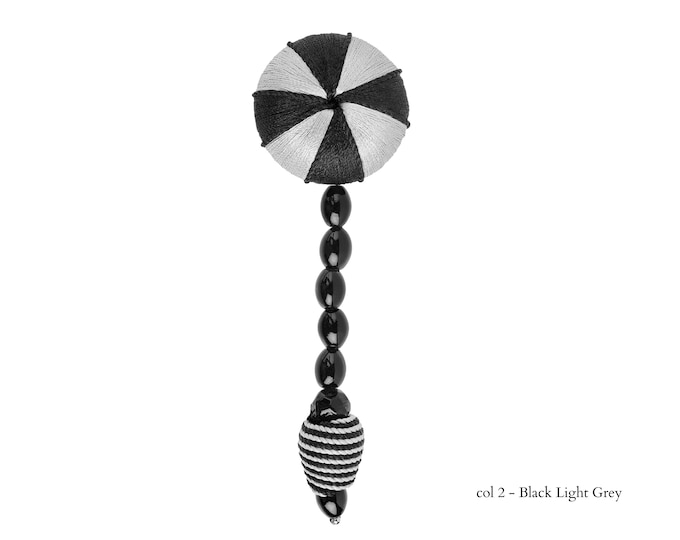 Black Light Grey Tassel With Beads and Crystals|11cm - 4.33 inches Height with Rossette 5cm - 2 inches