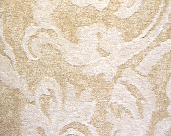 Ivory Beige Damask Jacquard velour chenille Classic Upholstery Fabric | 138cm-54" Width Classic Upholstery Fabric | By the meter