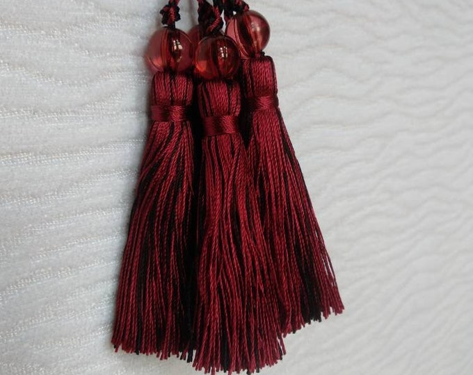 Red Black Mini Tassel With Beads | 9cm-3.54 inches Height With Loop | Silky Colorful Tassel