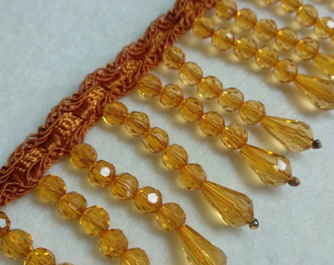 Honey Gold Crystal Beads Fringe Trimming | 5 cm - 2 inches Height Luxury Beaded Fringe Trims