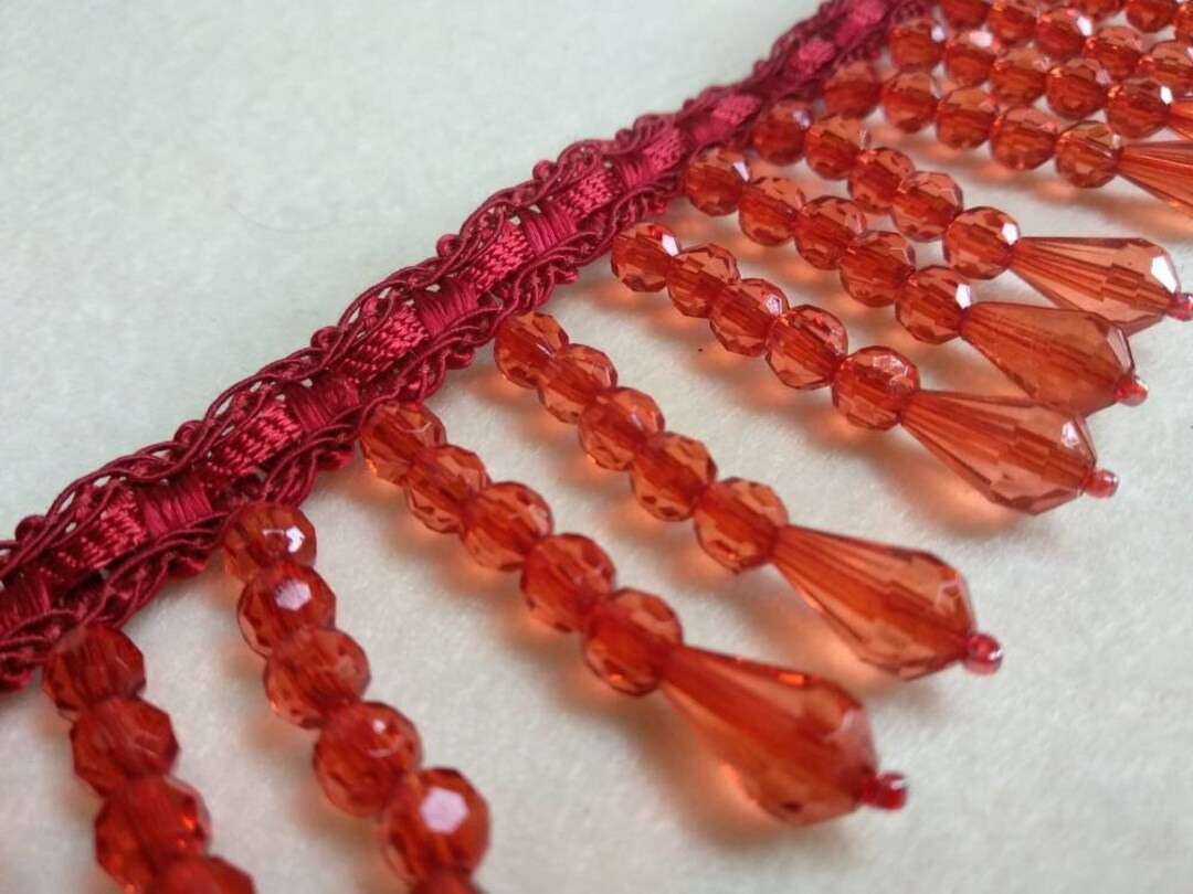 Red Crystal Beads Fringe Trimming 5 Cm 2 Inches Height Luxury Beaded