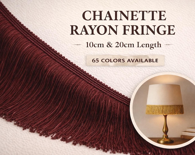 Chainette Rayon Fringe Trim by the Meter | Upholstery & Lampshade Fringe | 10cm /4″- 20cm / 8″ Length | 65 Colors