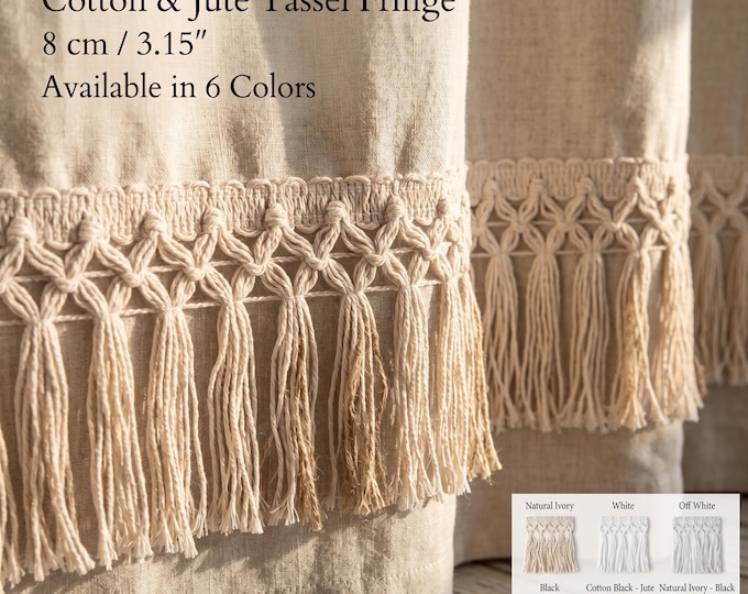 Cotton & Jute Tassel Fringe | 8cm Boho Curtain Trim by the Meter | Upholstery, Cushions  Home Decor