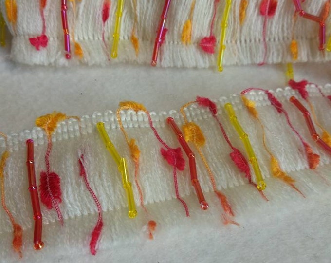 Multicolor brush fringe with beads decoration embellishment/4 cm width beaded brush fringe multicolor decoration trimming
