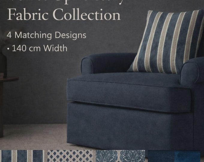 Velvet Blue Beige Classic Chenille Upholstery Fabric|140 cm - 55 inches width upholstery fabric
