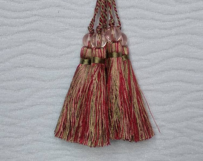 Red Wine Pink Green Mini Tassel With Beads|9cm-3.54 inches Height With Loop | Silky Colorful Tassel