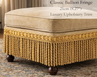 Bullion Fringe Trim 21cm (8.27") Luxury Rayon Upholstery Fringe – Sofa Ottoman Curtain Decorative Trim – Classic Furniture Trim by the Meter