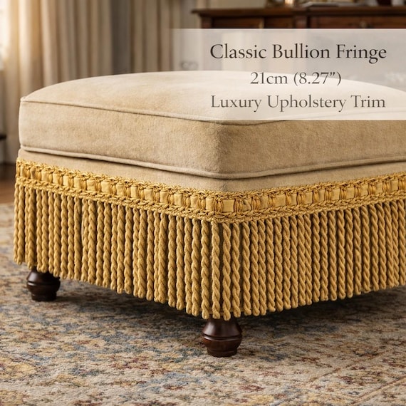 Bullion Fringe Trim 21cm (8.27") Luxury Rayon Upholstery Fringe – Sofa Ottoman Curtain Decorative Trim – Classic Furniture Trim by the Meter