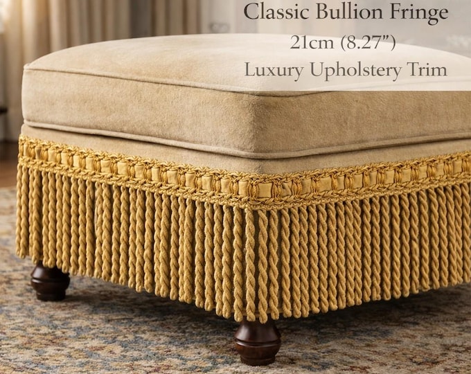 Bullion Fringe Trim 21cm (8.27") Luxury Rayon Upholstery Fringe – Sofa Ottoman Curtain Decorative Trim – Classic Furniture Trim by the Meter