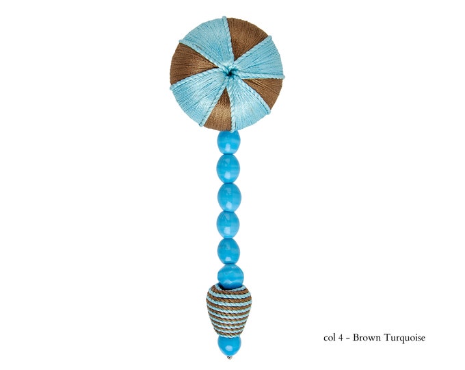 Brown Blue Tassel With Beads and Crystals|11cm - 4.33 inches Height with Rosette 5cm- 2inches