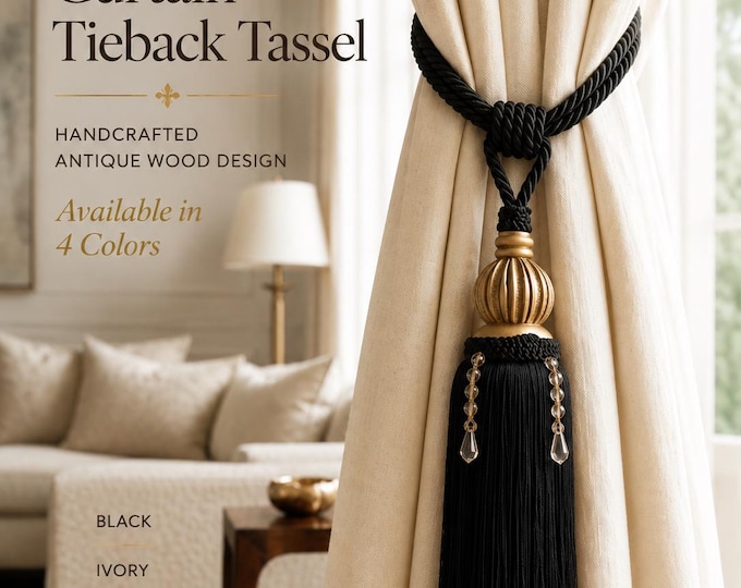 Luxury Curtain Tieback Tassel | Antique Wood Curtain Holdback | Decorative Drapery Tie Back | Elegant Window Tieback | Curtain Tie