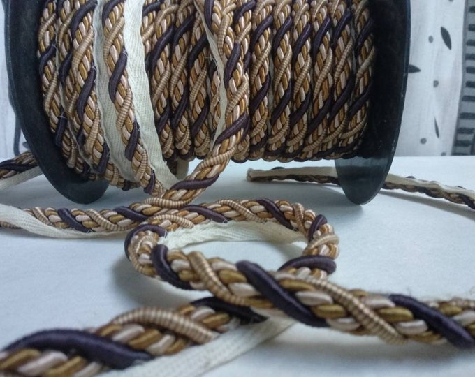 10mm-0.39" Rayon Flanged Piping Cord | Brown Beige Gold Ivory Upholstery Trim by the meter (39"/1.09yards)