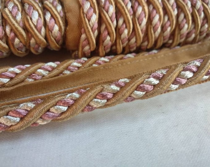 9mm-0.36" Flanged Piping Cord | Ivory Gold Pink Upholstery Trim by the meter (39"/1.09yards)