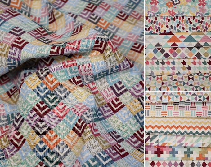 Geometrical Jacquard Upholstery Fabric | Double Width 280cm-108 inches Cushions, Upholstery, Decoration  Bohemian, boho, multicolor Fabric