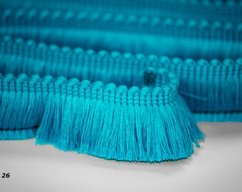 Blue Green brush fringe trim| 4 cm-1.57 inches wide rich brush trims