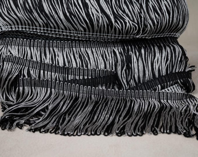 Black Grey Rayon Double Weld Fringe Trimmings |10cm-4" Height Fringe Trimming | DIY crafts, long sewing fringe trim sold by the meter