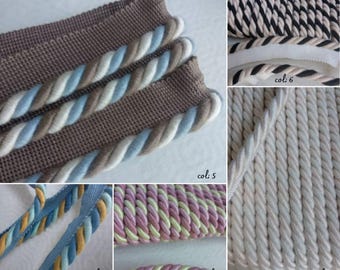 Cordón de algodón con brida de 8 mm (0,31"), 5 colores, para ribetes/tapicería, trenzado, por metro (39"/1,09 yardas).