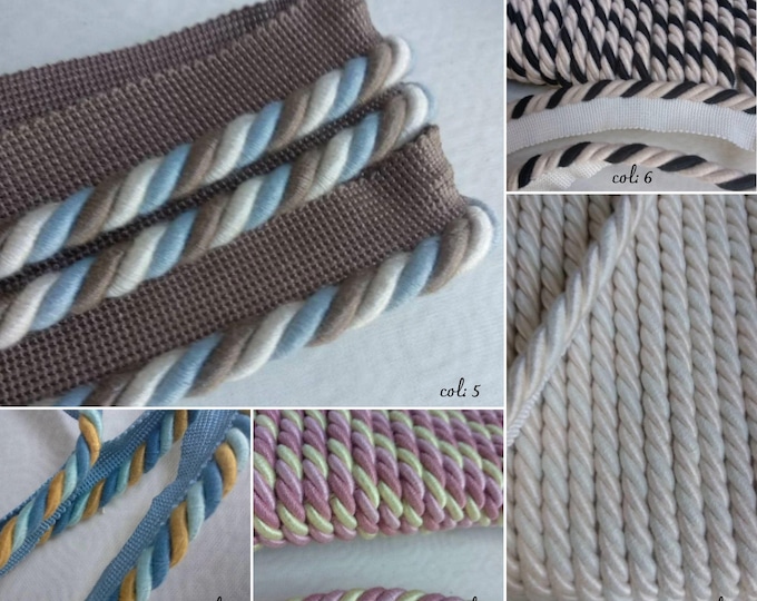 8mm-0.31"  5 Colors Cord Cotton Flanged Piping Cord | Upholstery Twisted Cord by the meter (39"/1.09yards)